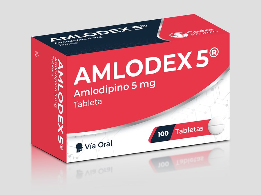 Empaque de AMLODEX 5, amlodipino 5 mg en tabletas