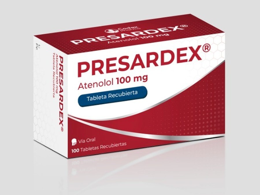 Empaque de PRESARDEX 100 mg, atenolol en tabletas recubiertas