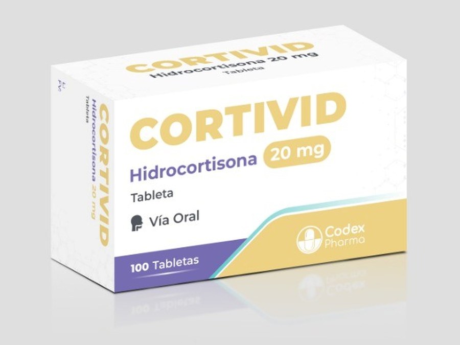Empaque de CORTIVID, hidrocortisona 20 mg en tabletas
