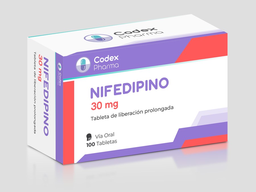 Empaque de Nifedipino 30 mg en tabletas de liberación prolongada