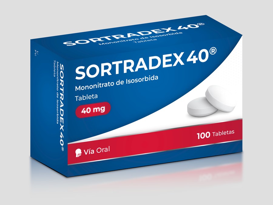 Empaque de SORTRADEX 40, mononitrato de isosorbida 40 mg en tabletas